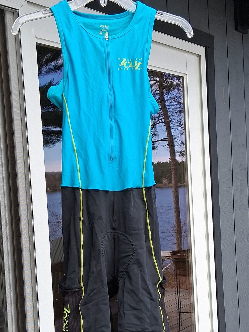 Zoot Teal and Black Triathlon One-Piece with Neon Trim